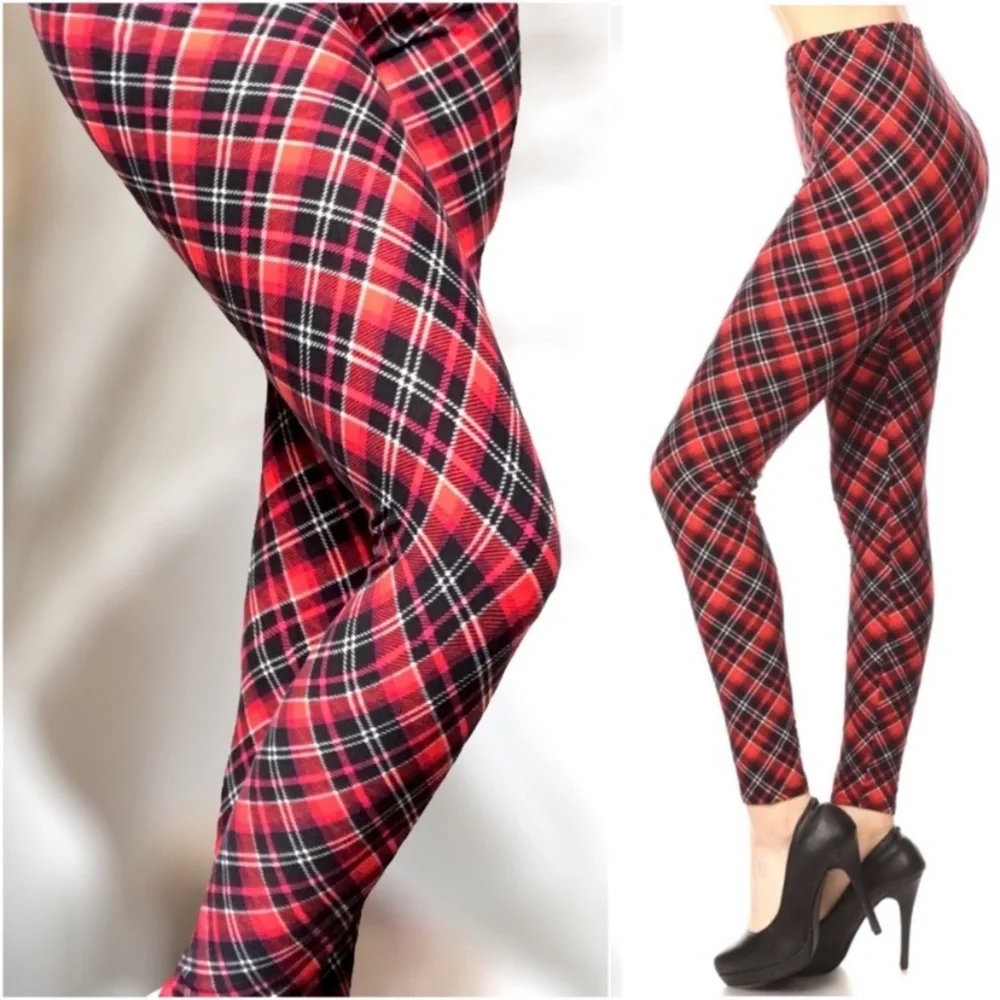 🎄1️⃣LEFT🎄NEW BUTTERY SOFT WOMEN ULTRA STRETCH MUST HAVE PLAID LEGGINGS - Picture 3 of 5